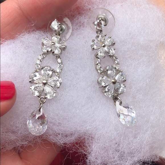 Laura Jayne Bridal CZ Flower Drop Earrings - Picture 2 of 2
